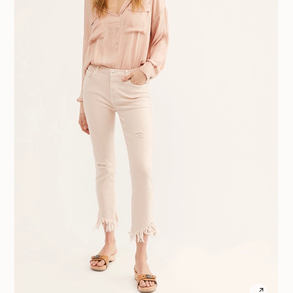 Free People Light pink fringe jeans